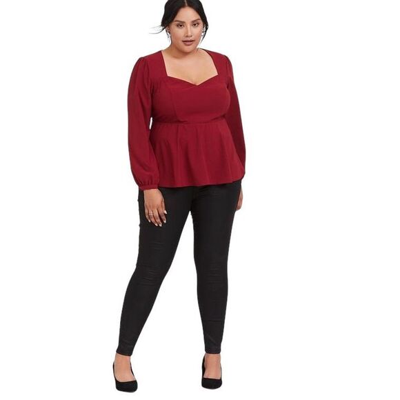 Torrid Plus Size 3X Top Peplum Crepe Sweetheart Neck Top Red‎ Keyhole Blouse 686 - Picture 2 of 12